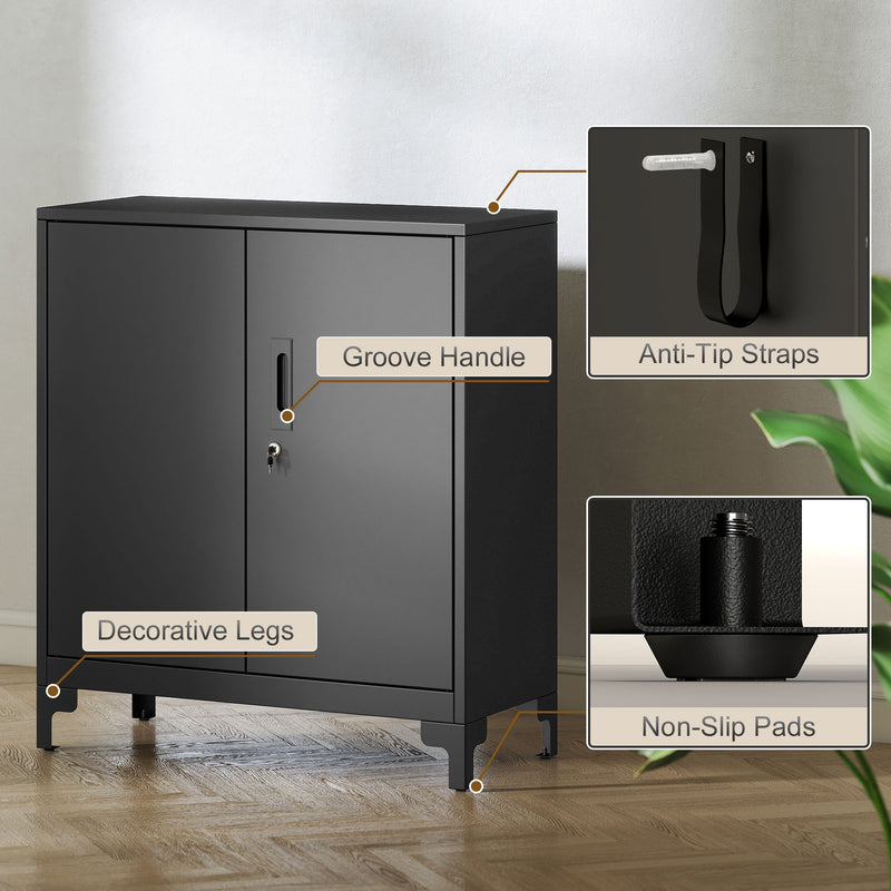 Metal Storage Cabinet with Lockable Doors for Secure Home Office or Garage Organisation Black