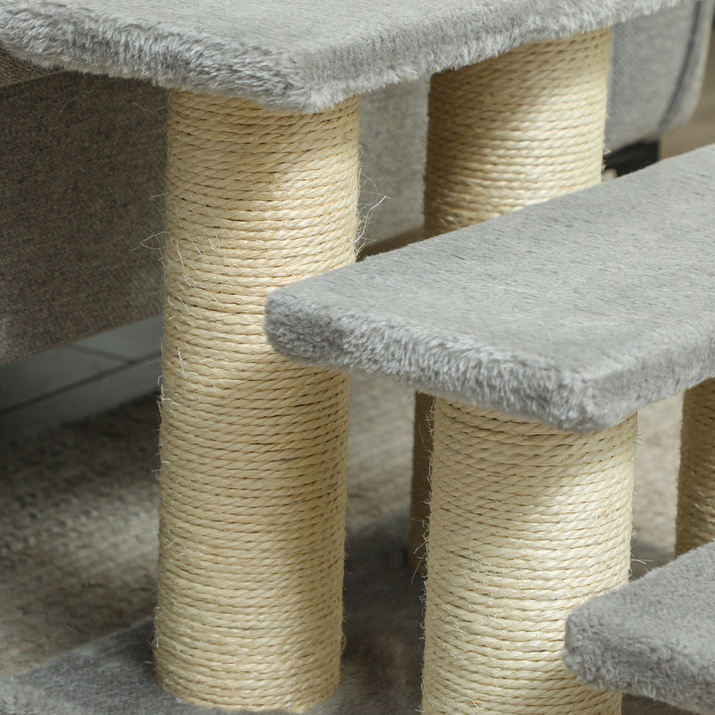 Grey 3 Step Pet Stairs for Cats and Dogs Soft Ladder with Non Slip Surface by PawHut