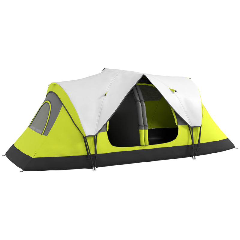 6 Person Waterproof 2 Room Family Camping Tent with Storage Pockets and Mesh Windows Yellow