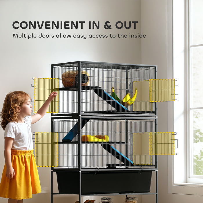 5 Level Rolling Small Animal Cage with Non Slip Ramps and Deep Tray Dark Grey by PawHut