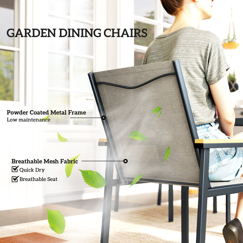 Garden Dining Set for 4 with Comfortable Chairs and Easy Clean Tabletop Teak Outsunny