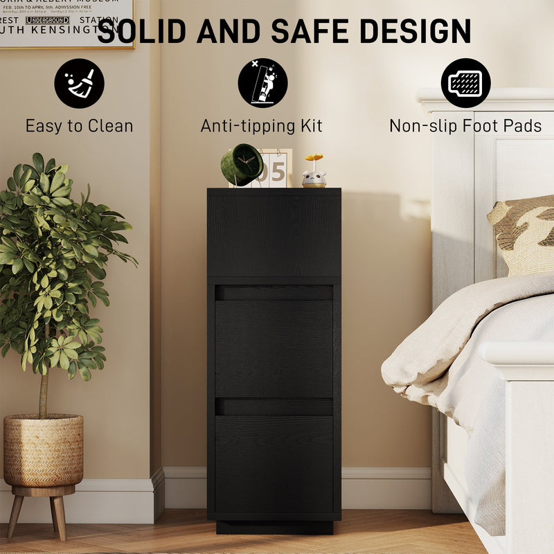 Slim Bedside Table with Drawers and Open Shelf for Small Bedrooms
