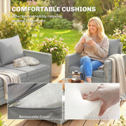 Grey Rattan Garden Furniture Set for Relaxing and Entertaining Outdoors 4 Piece Set With Table and Cushions Outsunny