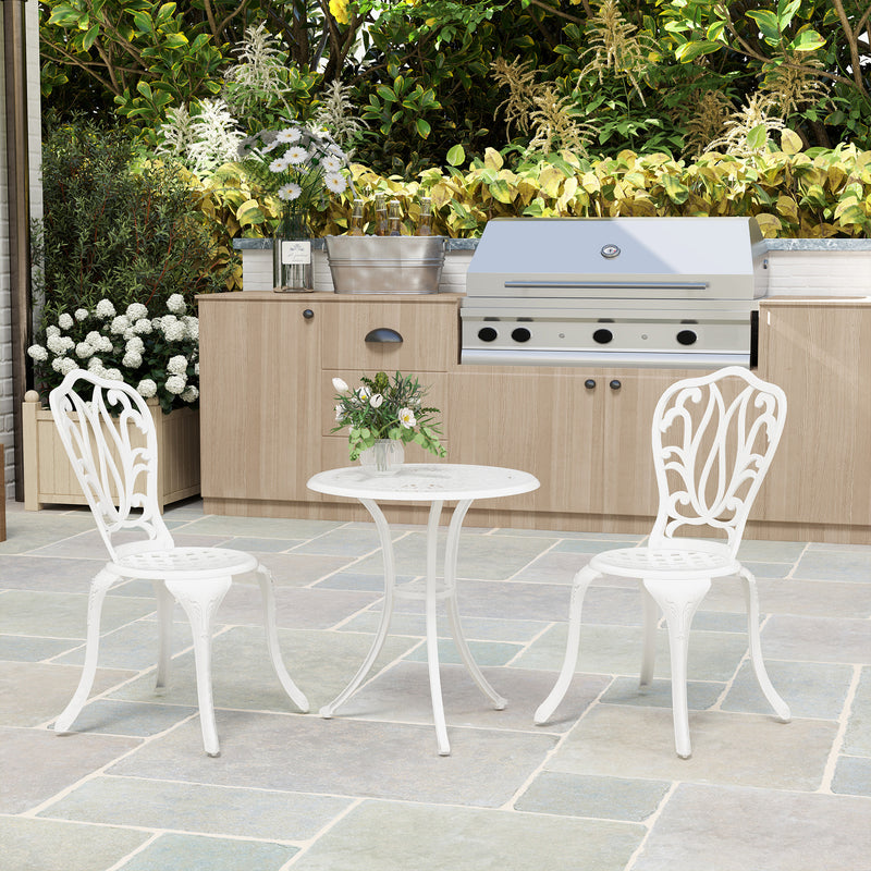 3 Piece White Cast Aluminium Garden Bistro Set With Umbrella Hole by Outsunny
