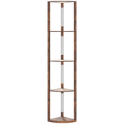 4 Tier Corner Floor Lamp With Shelves For Storage And Display, Rustic Brown