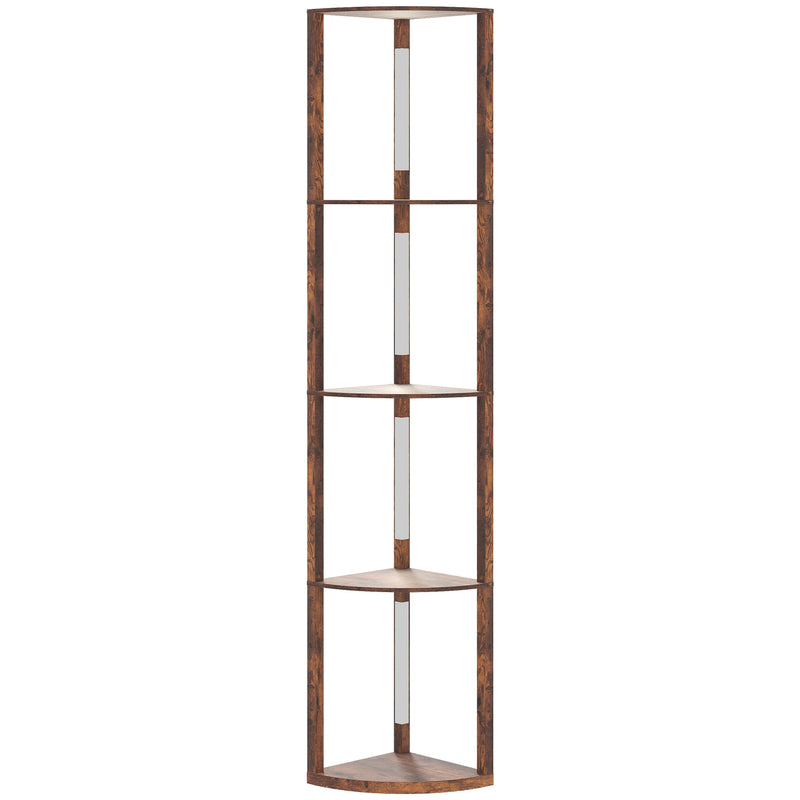 4 Tier Corner Floor Lamp With Shelves For Storage And Display, Rustic Brown
