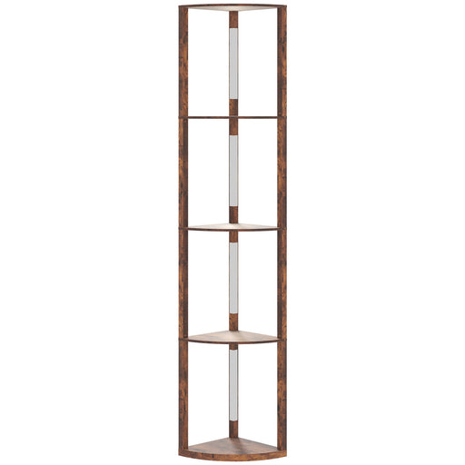 4 Tier Corner Floor Lamp With Shelves For Storage And Display, Rustic Brown