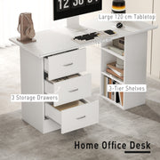 Computer Desk With Drawers and 3 Storage Shelves for Home Office Workstation, White