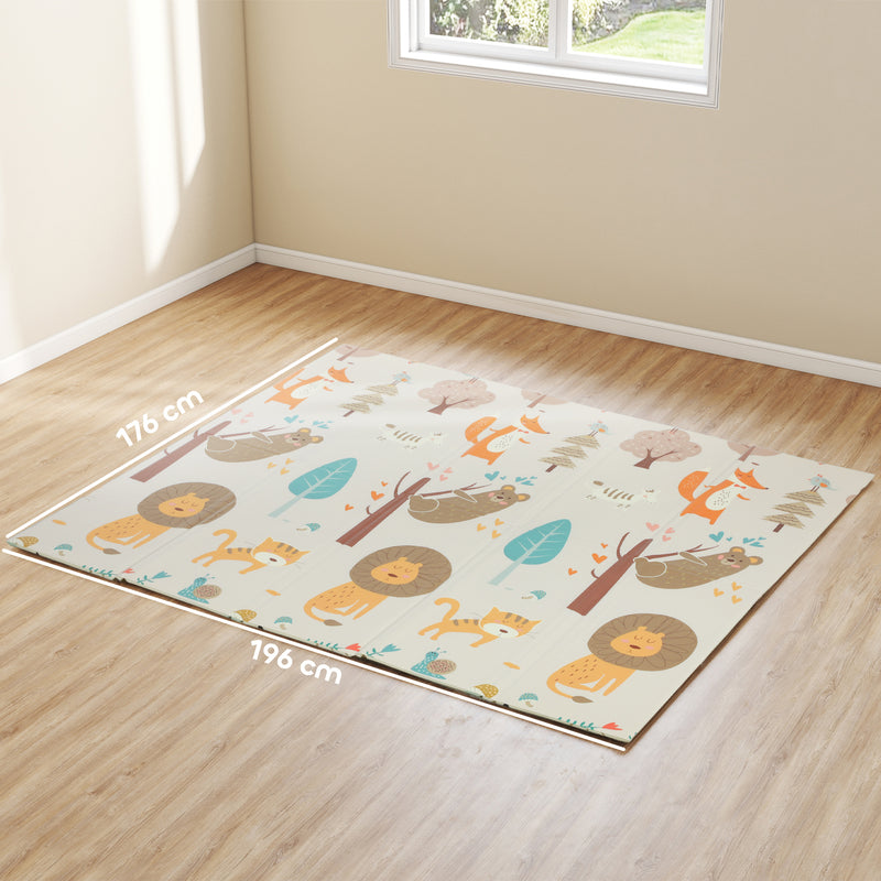 Foldable Reversible Baby Play Mat Waterproof and Soft for Crawling and Tummy Time Animal Print AOSOM