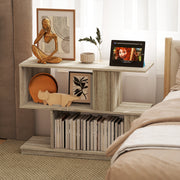 S Shaped Wooden Side Table with Storage Shelf for Living Room or Bedroom, Natural Wood