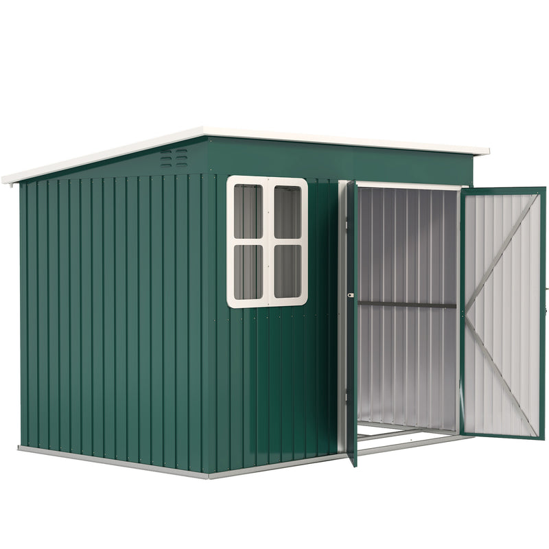Green 8.5 x 6ft Metal Garden Shed with Window Lockable Doors and Base Kit by Outsunny