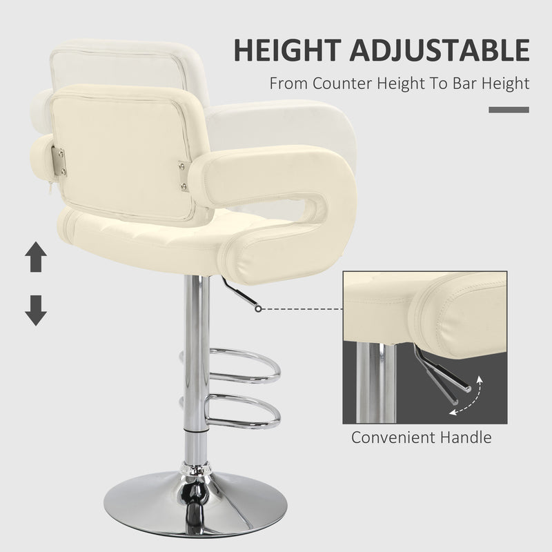 Height Adjustable Swivel Bar Stool with Backrest Armrests and Footrest for Home Beige