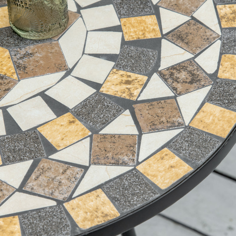 Grey Mosaic Round Outdoor Patio Table 60cm Weather-Resistant Garden Bistro Table by Outsunny