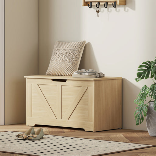 100L Wooden Storage Chest With Safety Hinges Ideal For Home Organisation, Natural