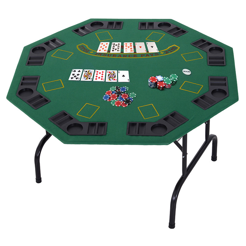 Folding Poker Table for 8 Players with Chip Trays and Cup Holders Green and Black
