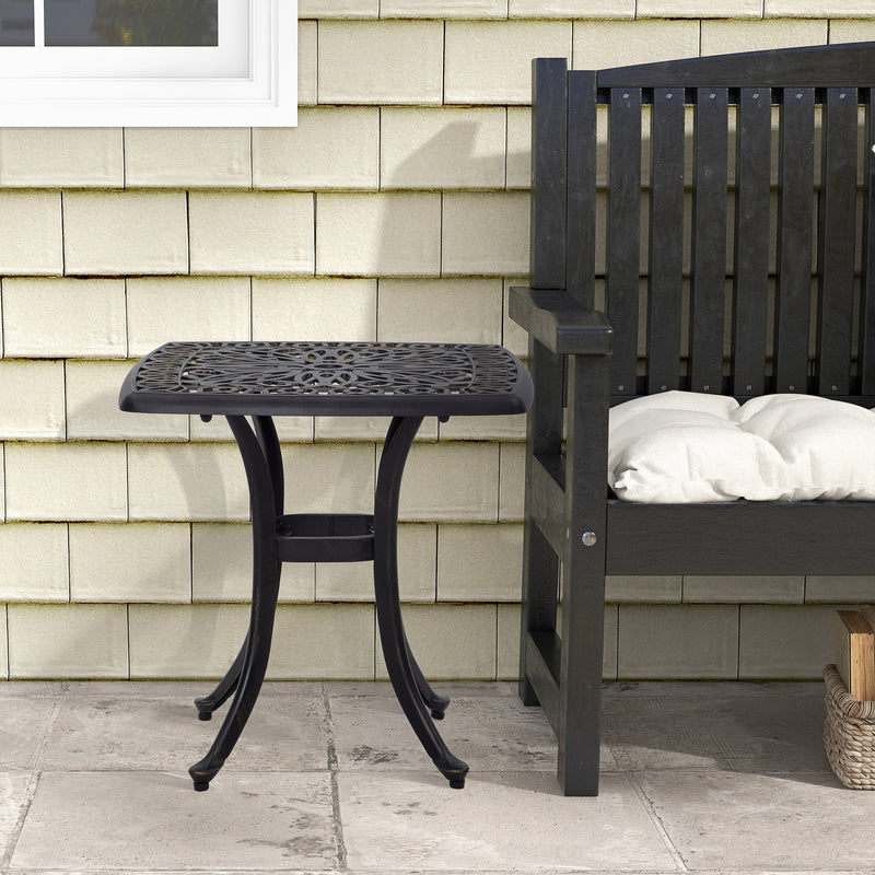 Cast Aluminium Square Bistro Table with Umbrella Hole for Garden and Balcony Bronze by Outsunny