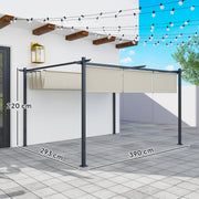 3 x 4m Metal Pergola with Retractable Canopy and Roller Shade Beige by Outsunny