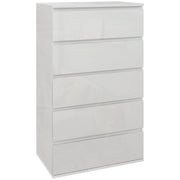 5 Drawer High Gloss Chest Of Drawers With Spacious Bedroom Storage Unit, White