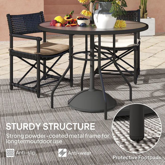 100 cm Round Garden Dining Table with Parasol Hole and Sturdy Tempered Glass Top Black by Outsunny