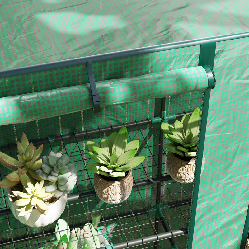 Three Tier Mini Greenhouse With Shelves For Outdoor Plant Growth Protection Green AOSOM