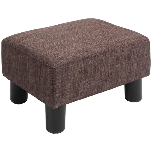 Linen Fabric Footstool Ottoman Cube with Storage and Plastic Legs for Living Room, Brown