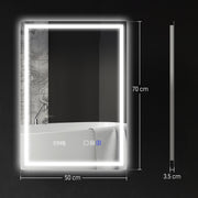 Silver LED Bathroom Mirror 50 x 70 cm with Bluetooth Clock and Anti Fog Feature