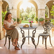 Metal Bistro Set for 2 with Umbrella Hole Ideal for Garden or Patio, Bronze Tone Outsunny
