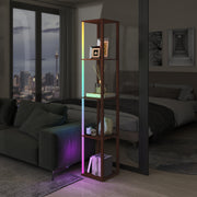 LED Floor Lamp with Shelves and Remote Control for Living Room or Bedroom, Brown