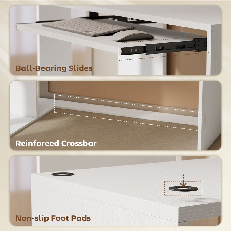 L Shaped Corner Desk with Shelves and Keyboard Tray for Small Home Office White