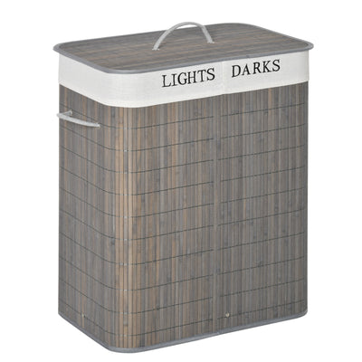 Grey 100L Collapsible Laundry Basket With Lid And Removable Lining For Dirty Clothes