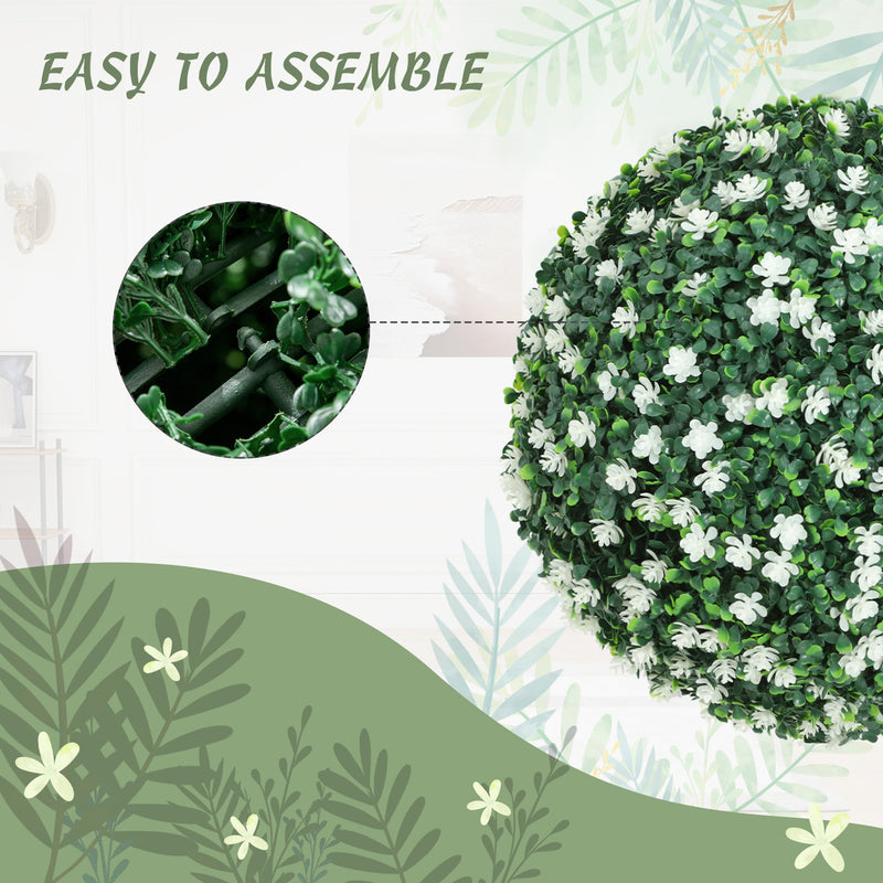 Set of Two Artificial Boxwood Ball Plants for Indoor or Outdoor Display White AOSOM