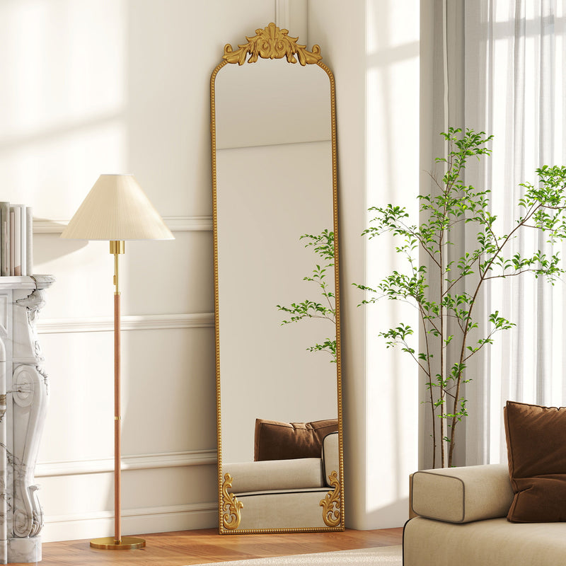 Full Length Standing Mirror for Outfits with Shatterproof Glass and Vintage Metal Frame Gold Tone