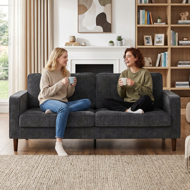 3 Seater Sofa for Family Lounging with Deep Cushions and Velvet Upholstery Dark Grey