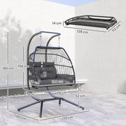 Dark Grey Rattan Double Hanging Egg Chair With Cushions And Stand For Garden by Outsunny