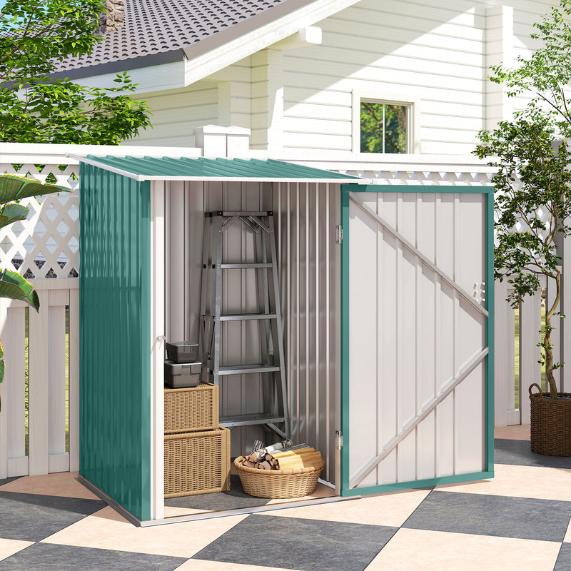Metal Lean To Garden Storage Shed for Weatherproof Tool Organisation Green