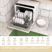Compact Tabletop Dishwasher with 6 Wash Programs Ideal for Small Kitchens White