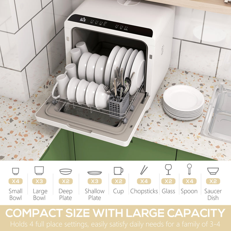 Compact Tabletop Dishwasher with 6 Wash Programs Ideal for Small Kitchens White