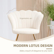 Cream Velvet Lotus Petal Accent Chair with Gold Legs Plush Upholstery and Stylish Design