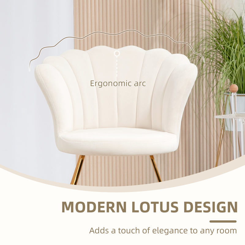 Cream Velvet Lotus Petal Accent Chair with Gold Legs Plush Upholstery and Stylish Design