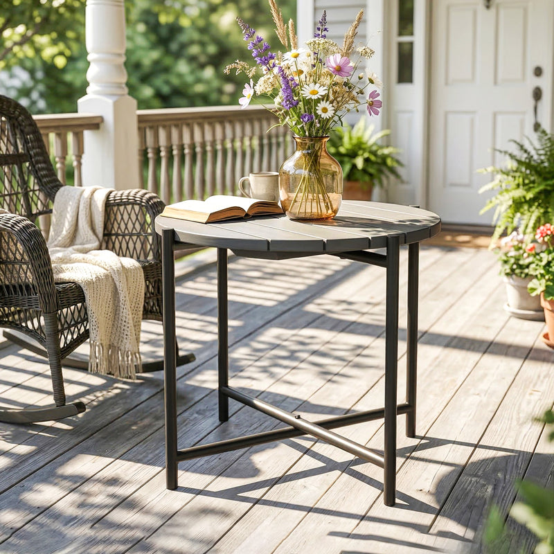 Outdoor Side Table for Garden or Patio with Weather Resistant Wood Top Dark Grey Black Outsunny
