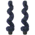 Artificial Spiral Topiary Trees Set of 2 for Easy Outdoor Colour and No Maintenance Purple Homcom