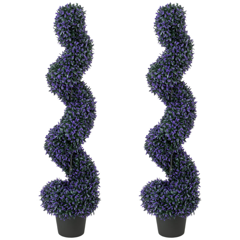 Artificial Spiral Topiary Trees Set of 2 for Easy Outdoor Colour and No Maintenance Purple Homcom