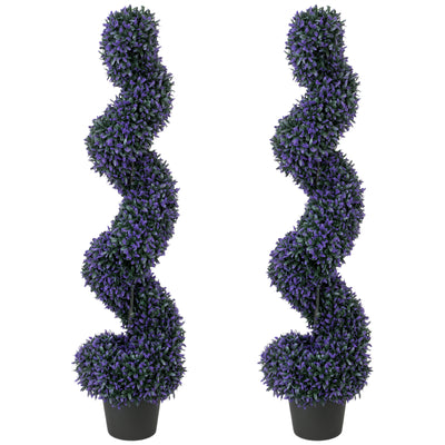 Artificial Spiral Topiary Trees Set of 2 for Easy Outdoor Colour and No Maintenance Purple Homcom