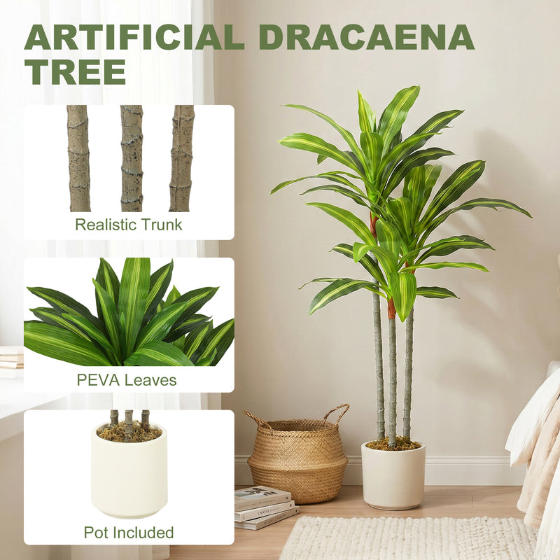 Artificial Dracaena Tree with White Planter for Low Maintenance Indoor Greenery Green