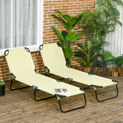 Set of Two Folding Sun Loungers with Metal Frame in Beige by Outsunny
