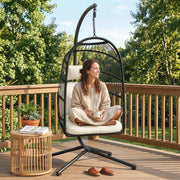 Hanging Egg Chair with Stand for Comfortable Outdoor Relaxation Foldable Basket Black Cream White Outsunny