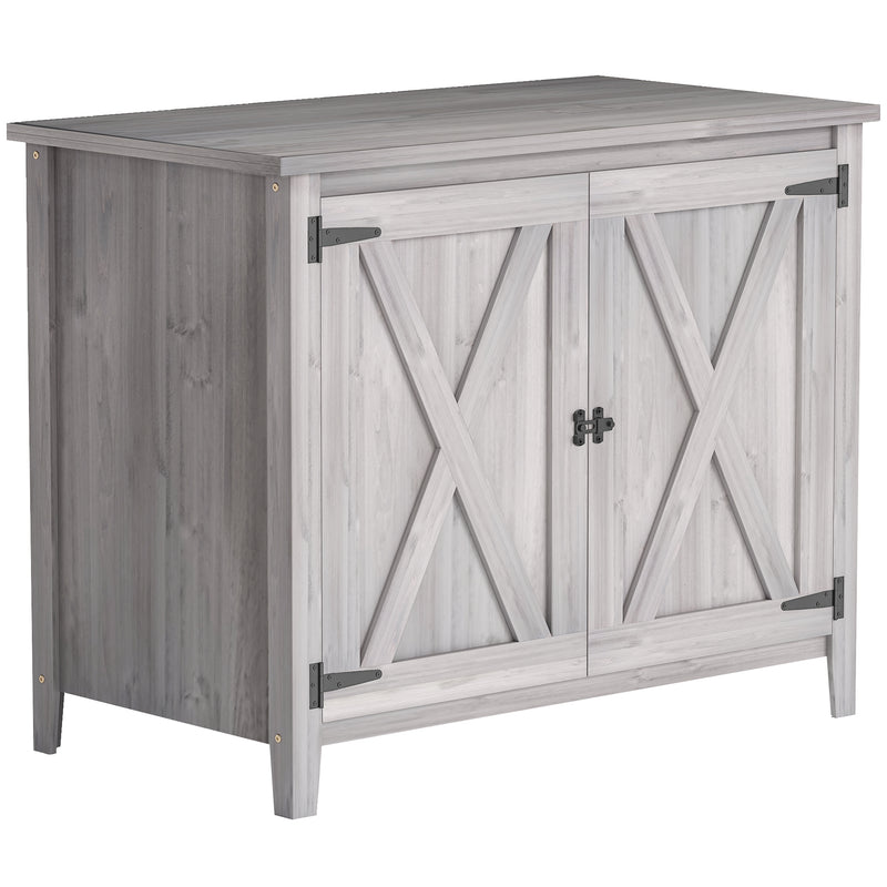 Wooden Garden Storage Shed With Shelf And Double Doors Ideal For Outdoor Tools Light Grey AOSOM