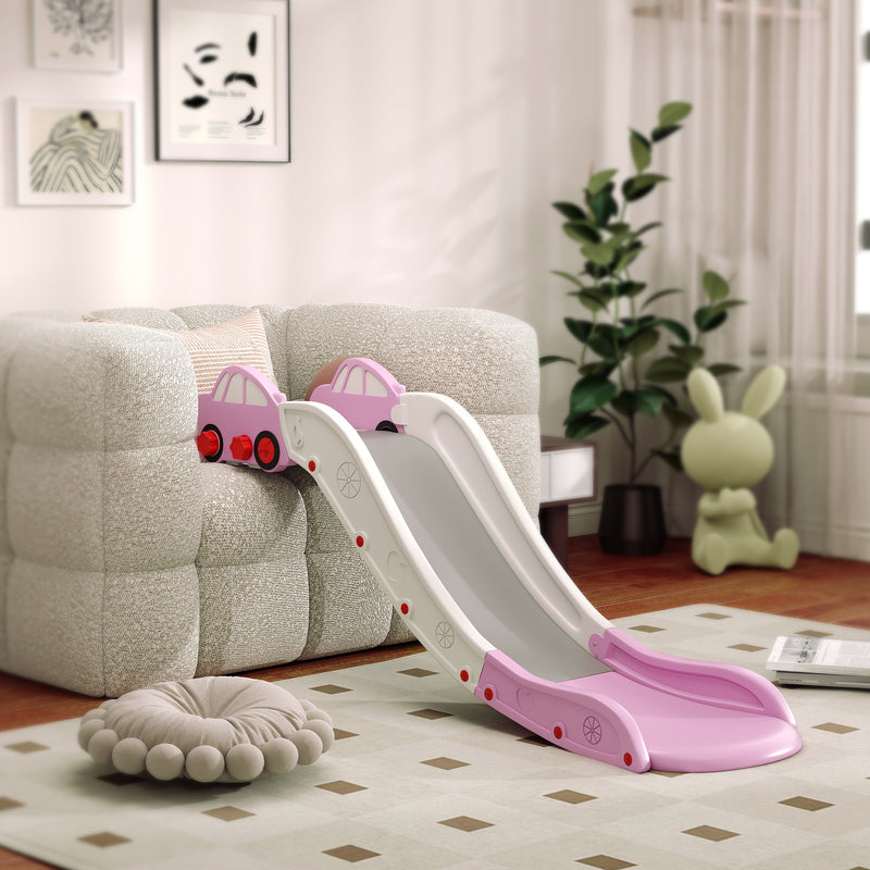 Extended Kids Slide for Bed or Sofa Easy Assembly and Storage for Indoor Play, Pink
