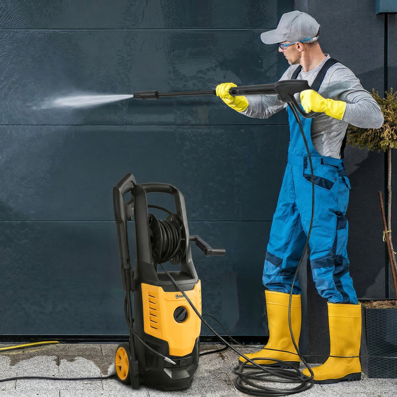 Pressure Washer for Patios Cars and Garden Furniture with Adjustable Nozzle Yellow Black AOSOM