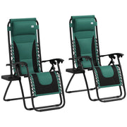 Set of 2 Green Zero Gravity Reclining Lounger Chairs With Padded Seat and Cup Holder by Outsunny